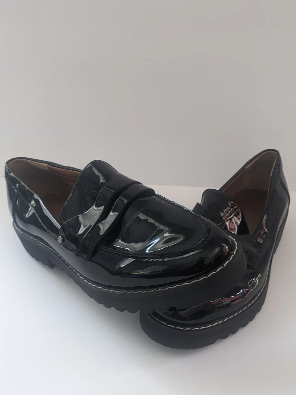 Franco Sarto Black Patent Platform Penny Loafers 7.5